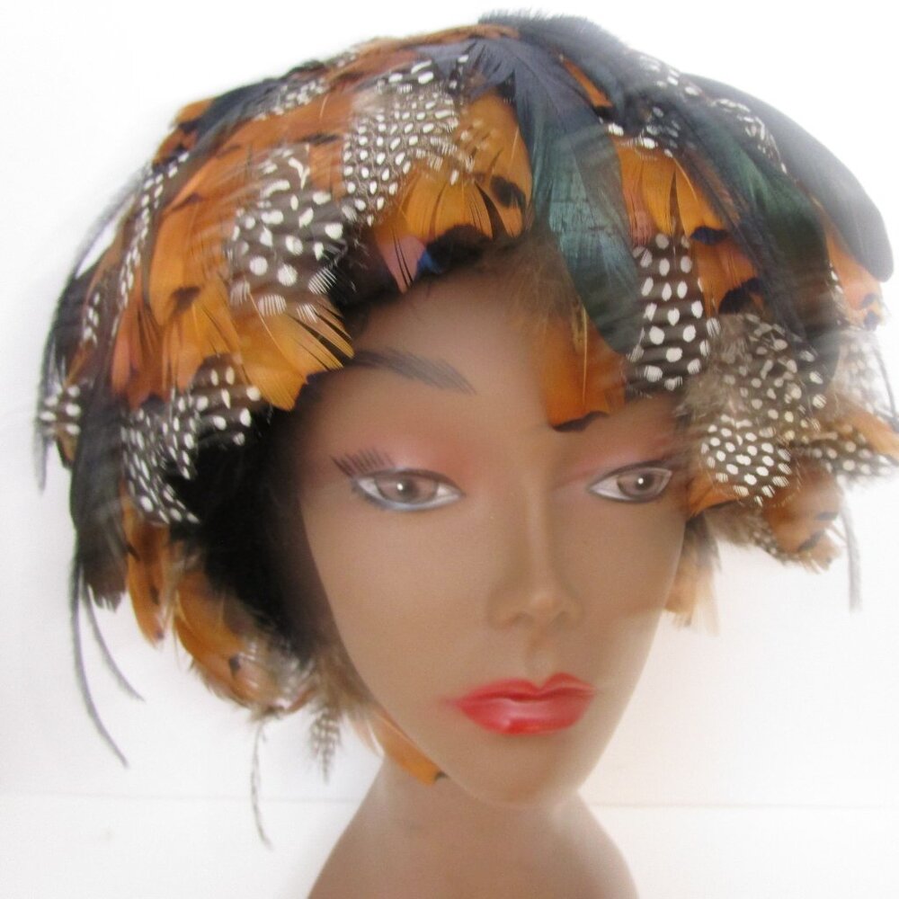 Exploding Feathers Cloche Wig Hat Multi Brown Bla… - image 2